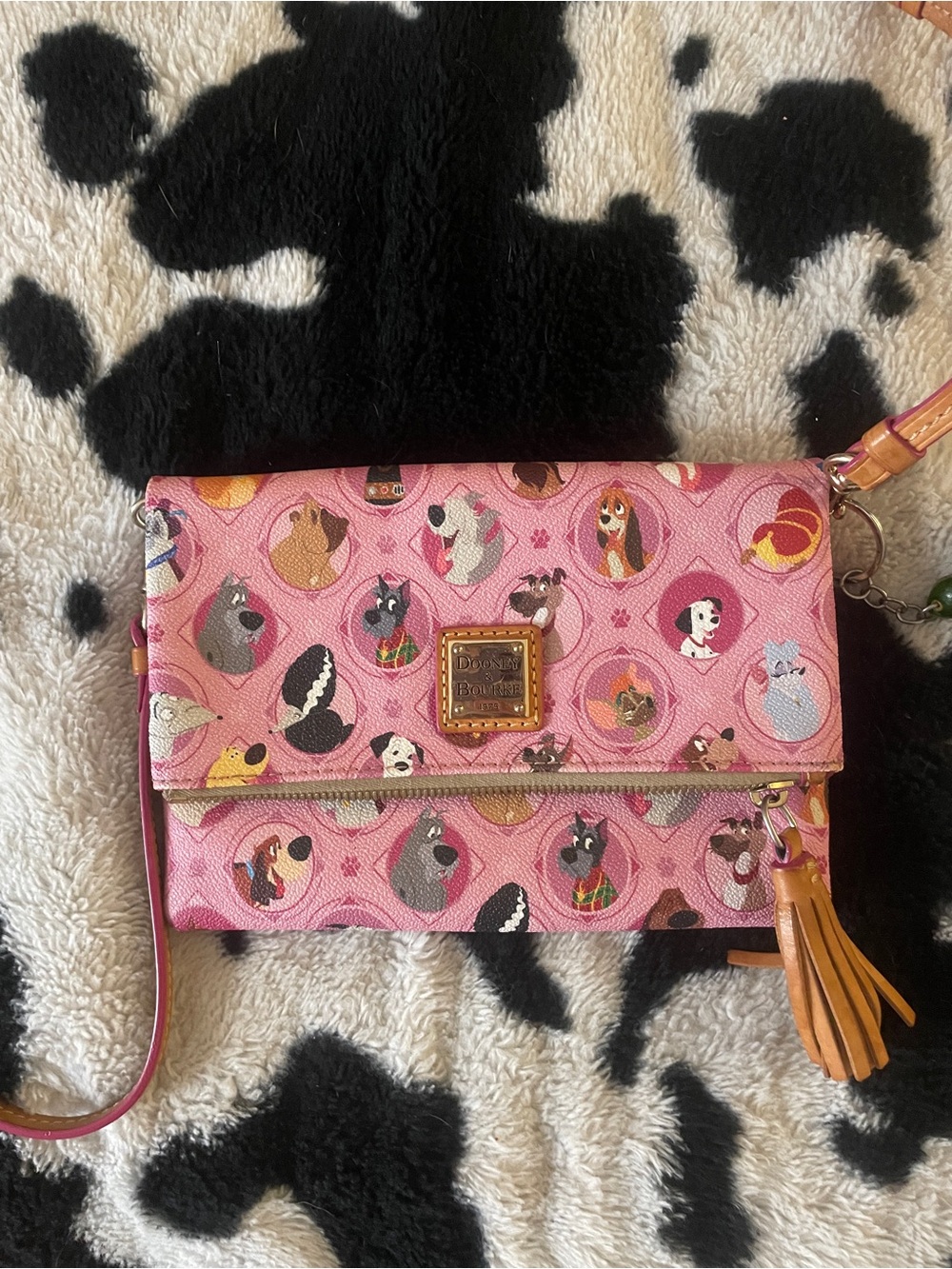 Dooney & Bourke Pink Disney Dog Print Crossbody Clutch with Tassel